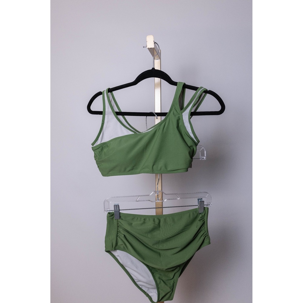 Catherine Malandrino Bikini Set Sage Green High Waist Ruched Size S